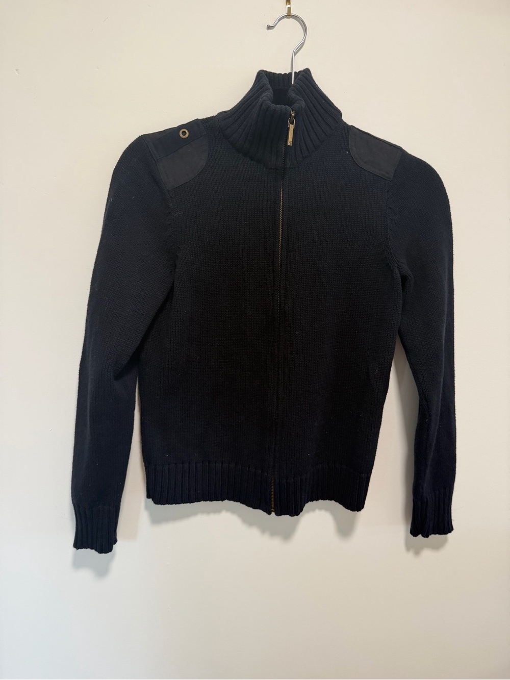 Lauren Ralph Lauren Black Full-Zip Ribbed Collar Sweater